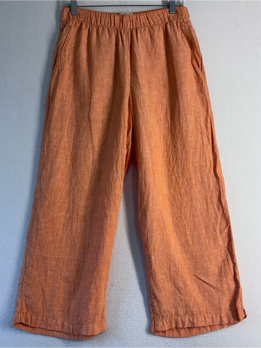 Cynthia Rowley Orange 100% Linen Pull on Wide Leg Cropped Pants Sz Med